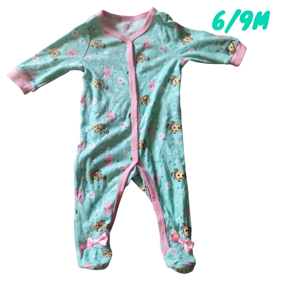 Disney Baby Girls Finding Nemo Footed PJS Button Down Bow One Piece Infant 6/9M - Picture 1 of 8